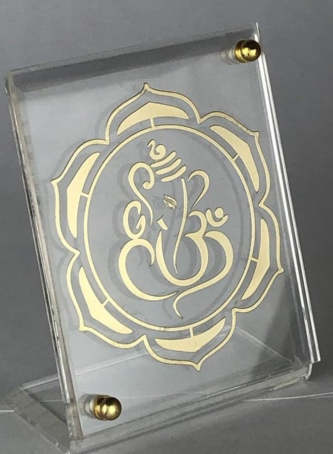 shree kreations Gold Plated Ganapati Ji Frame For Tabletop & Car Dashboard Showpiece on Acrylic Stand for Home, Puja Room & Office | Ganesh Bappa Idol for Car Decor Accessories - Image 2